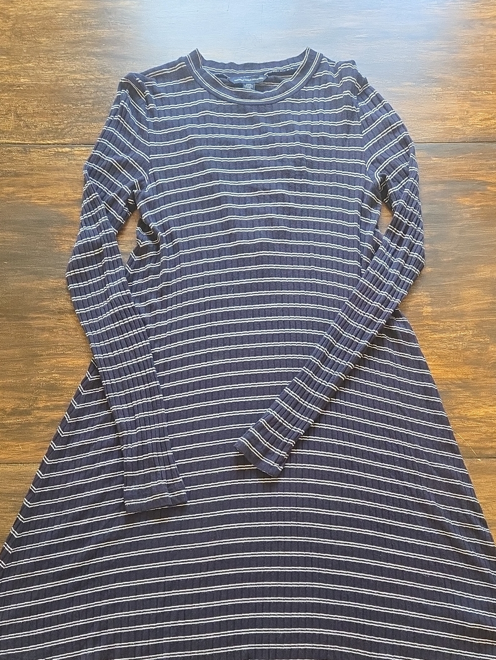 American Eagle Outfitters Navy and White Striped Long-Sleeve Dress